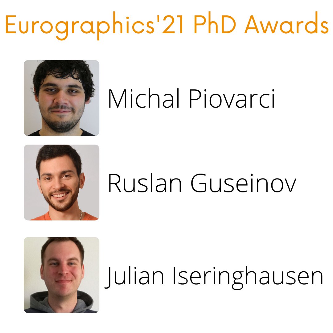 Eurographics'21 PhD Awards - Michal Piovarci, Ruslan Guseinov, Julian Iseringhausen